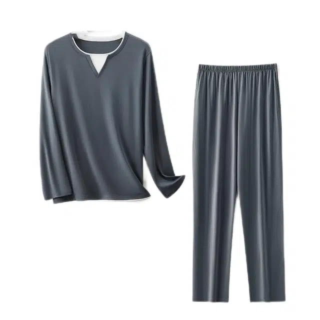 潞优野 休闲大码舒适纯色家居服睡衣套装 男款