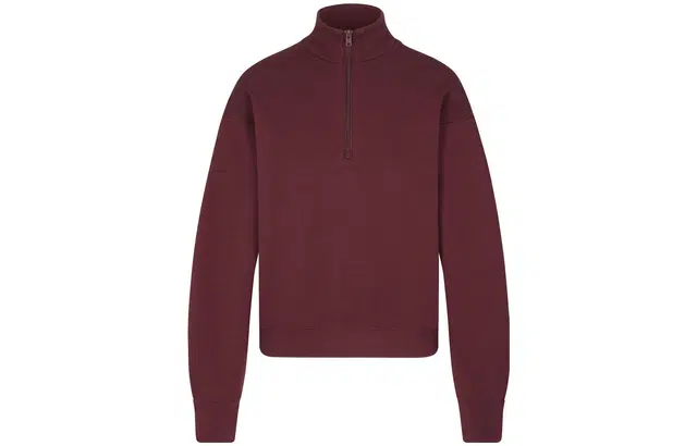 skims COTTON FLEECE CLASSIC QUARTER ZIP PULLOVER OXBLOOD