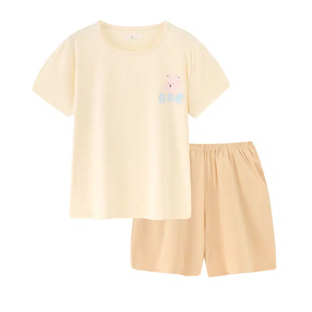 顶瓜瓜 短袖圆领卡通可爱小熊休闲两件套家居服睡衣套装 女款 图片色