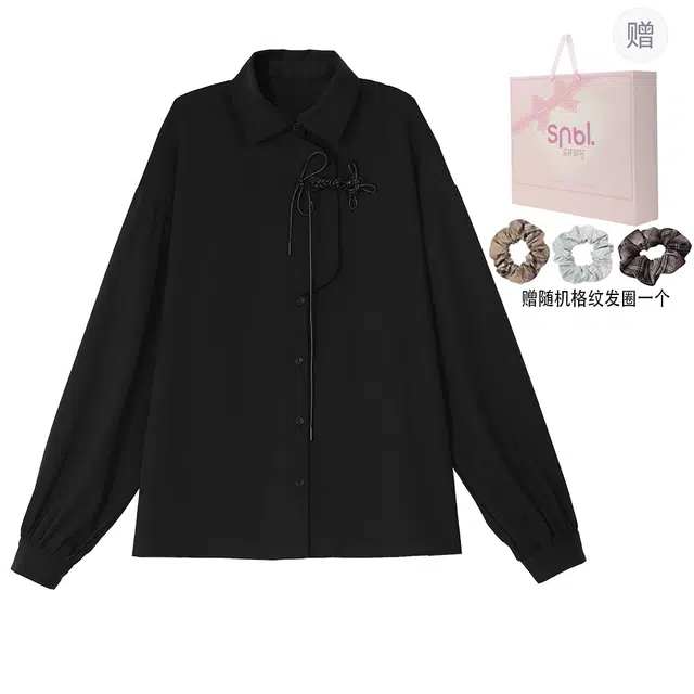 森女部落 旧梦江湖 原创改良汉元素上衣设计感新中式衬衫 女款 黑色