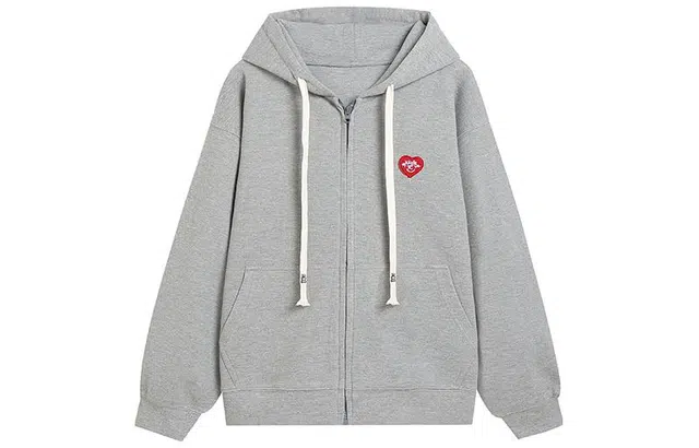 冰淇淋与鲸 美式复古宽松拉链连帽卫衣 女款 灰色