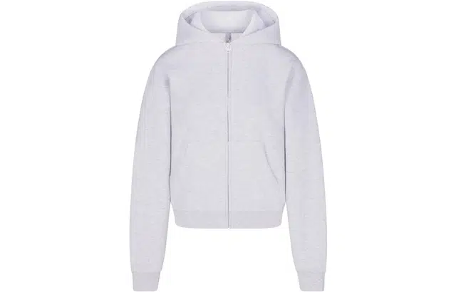 SKIMS COTTON FLEECE CLASSIC ZIP UP HOODIE LIGHT HEATHER GREY