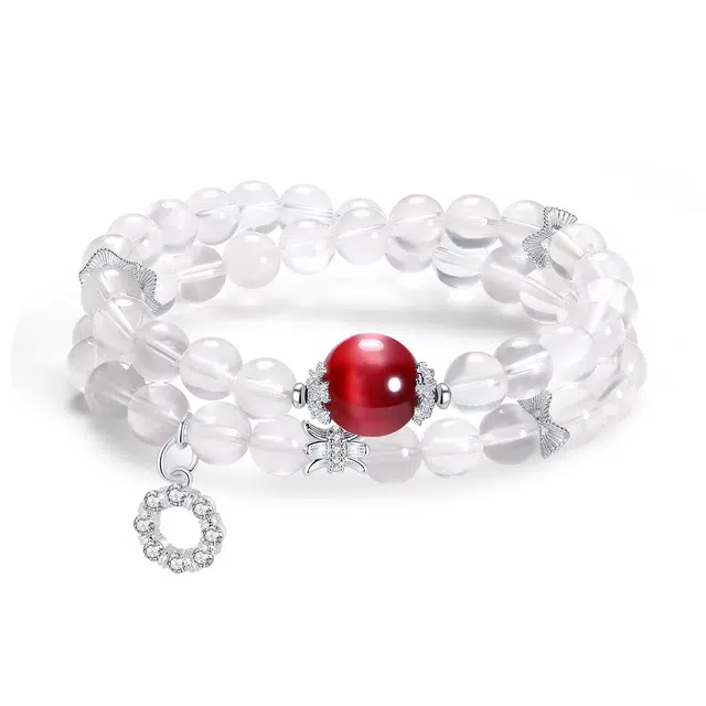 【普陀山官方已过香】 普陀山文创 粉色少女心新中式国潮高级感粉阿赛转运珠桃花旺粉双圈爱与好运常在#好运 粉水晶 手串 男女同款情侣款