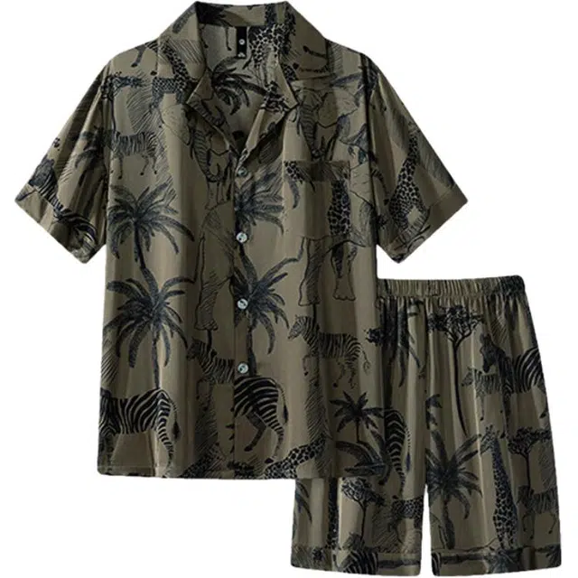 潞优野 凉感休闲舒适短袖家居服睡衣套装 男款 咖啡色