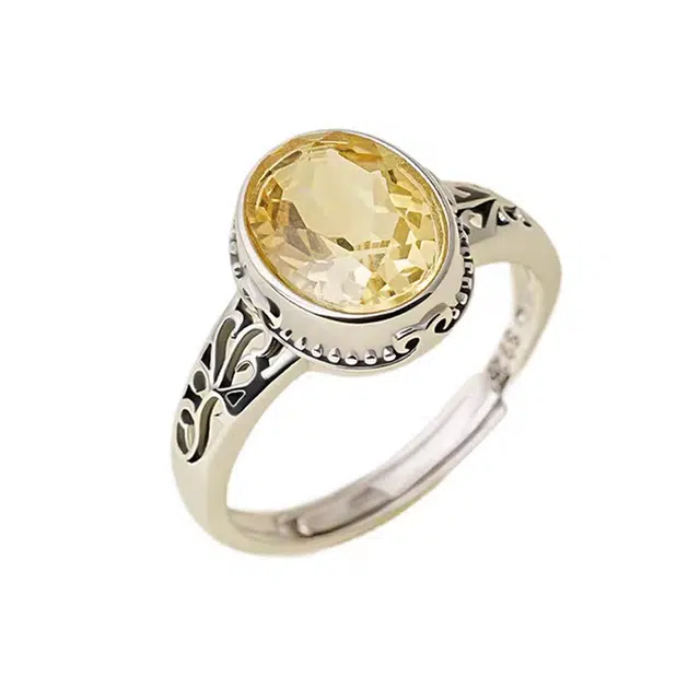 小银匠 个性百搭小众设计时尚贵气款天然 黄水晶 戒指 女款