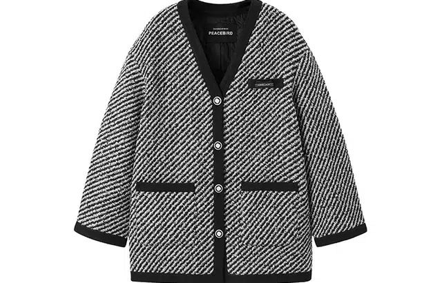 太平鸟 女装 粗花呢含羊毛条纹长袖夹克 女款 黑白条纹