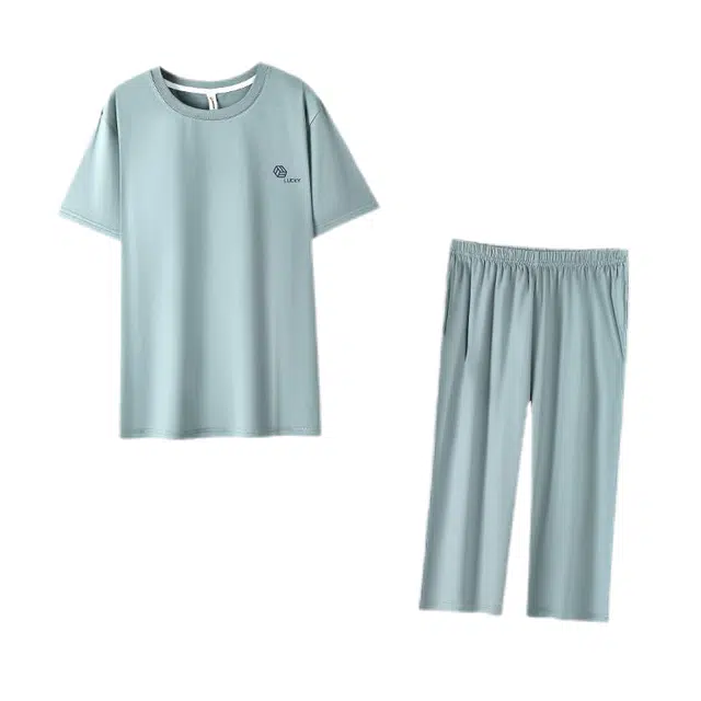 潞优野 舒适透气简约短袖七分裤家居服睡衣套装 男款