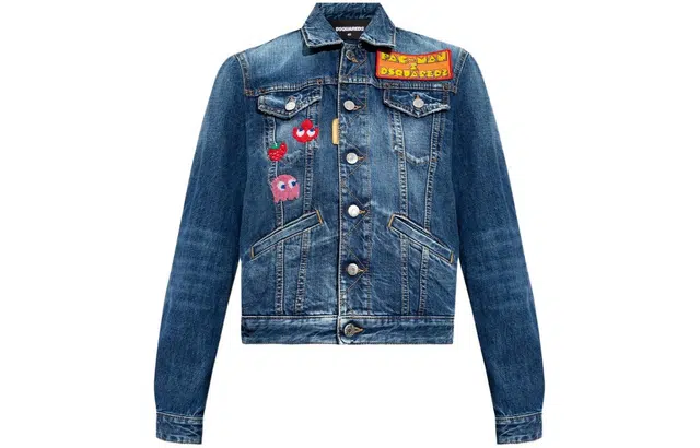 DSQUARED 2 Pac-Man Medium Wash Boyfriend Jean Jacket