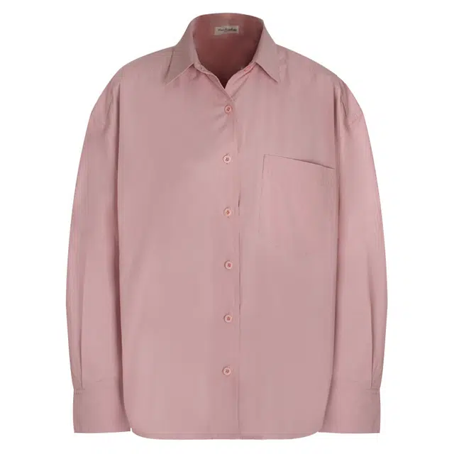 小小拉 纯色复古宽松廓形慵懒风长袖衬衫 女款 藕粉色