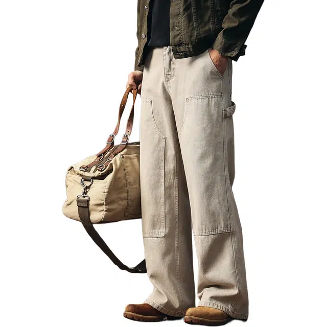 格蓝鹿 直筒美式百搭阔腿工装日系复古松弛感垂感水洗伐木休闲裤 男女同款 麦卡