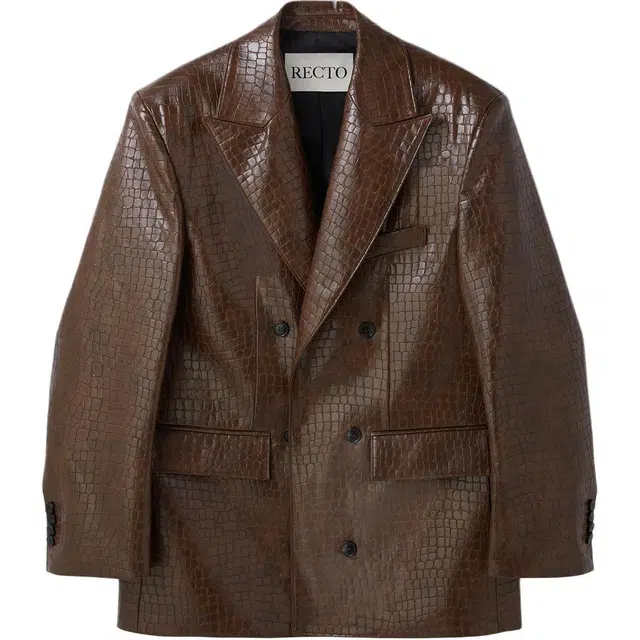 RECTO FW24 LEONA CROCODILE-EFFECT OVERSIZED JACKET BROWN