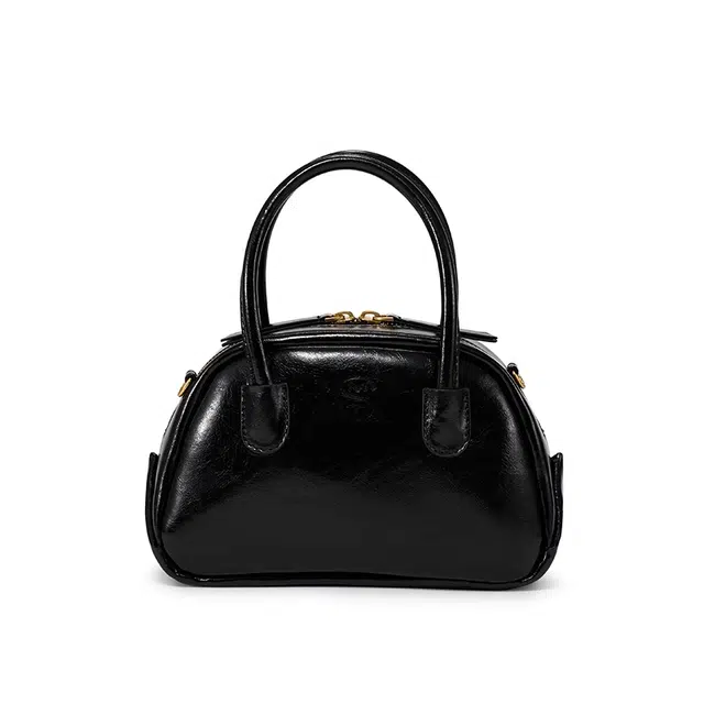 西木汀 罗伯托 高级感波士顿包轻便小迷你斜挎包 牛皮 单肩手提包 小号 女款 深邃黑/莫兰迪蓝/米白色