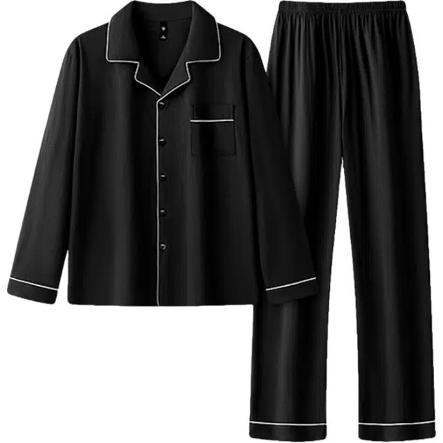 潞优野 凉感亲肤开衫长袖可外穿家居服睡衣套装 男款 黑色
