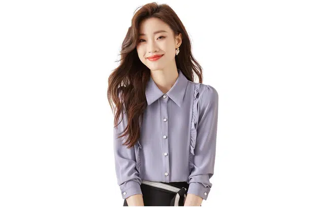 唐娜姿兰 纯色尖领修身长袖衬衫 女款