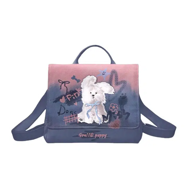 奥松 鬼马涂鸦小型背包春游洛丽塔 绒面 双肩包 女款 深蓝色