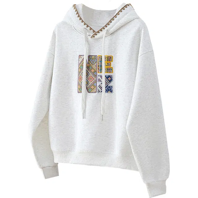 她池 连帽落肩袖简约舒适字母印花卫衣 女款 藏青色