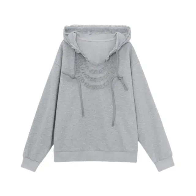 柏黛妃 连帽宽松纯色落肩袖舒适时尚卫衣 女款 灰色