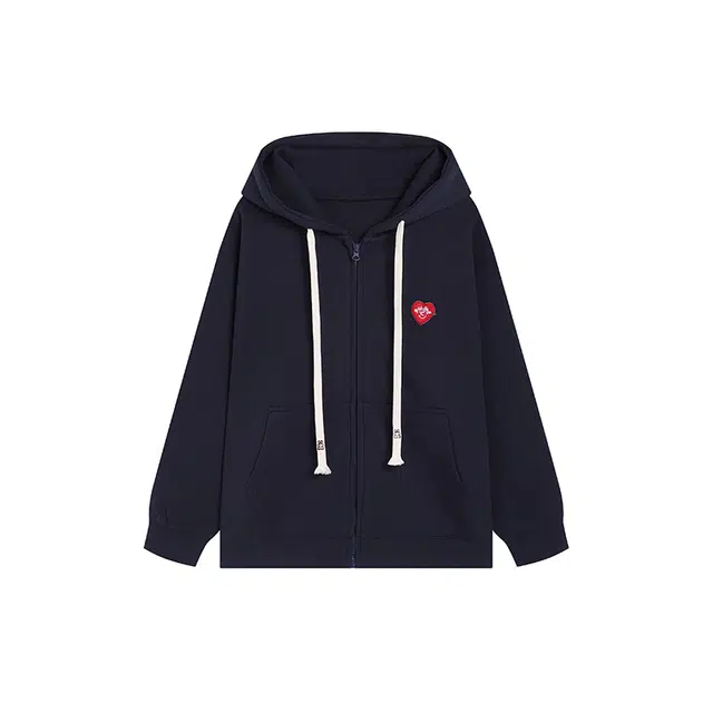 冰淇淋与鲸 复古美式纯色开衫宽松外套百搭连帽卫衣 女款 绀色