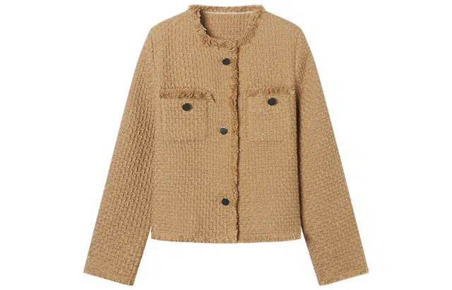 对白 纯色小香风格纹毛边夹克 女款 复古灰