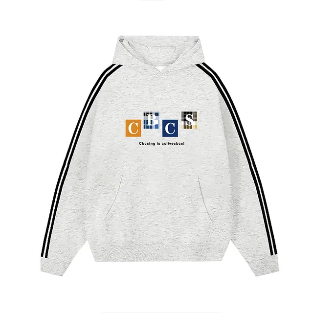 草本初色 宽松字母无性别主义三条杠印花插肩长袖卫衣 男女同款