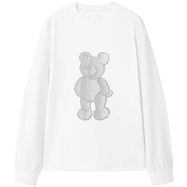 太平鸟 圆领长袖小熊烫钻卫衣 女款 米白