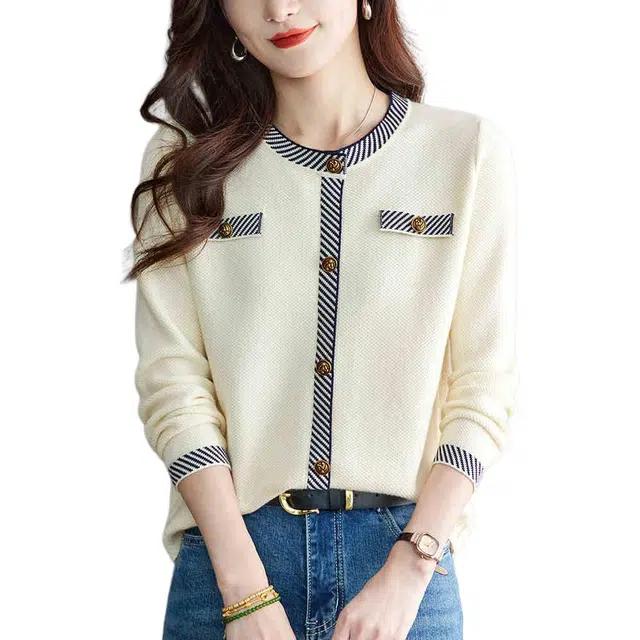 曲韩 小香风打底圆领长袖针织衫 女款