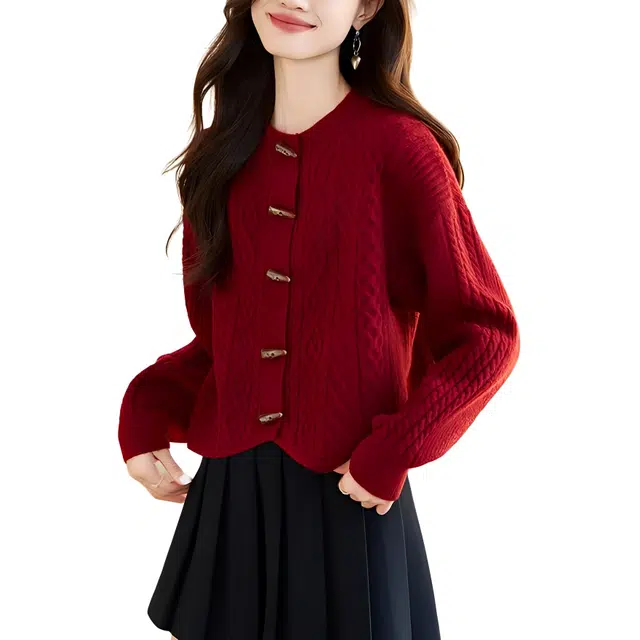 曲韩 落肩袖圆领短款针织衫 女款