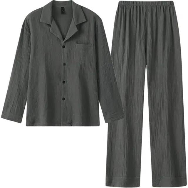 潞优野 透气柔软可外穿长袖休闲家居服睡衣套装 男款 灰色