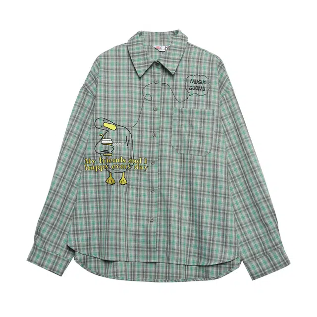 木果果木 单排扣翻领格子简约舒适简约长袖衬衫 女款