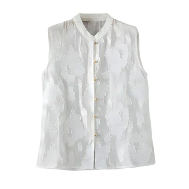 晚白 减龄轻薄透气单排多扣圆领无袖衬衫 女款 白色