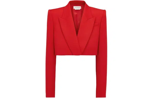 Alexander McQueen Cropped Tuxedo Jacket In Lust Red