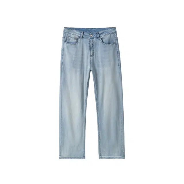 帝狼牛 休闲百搭薄款纯色垂感简约宽松直筒牛仔裤 男女同款