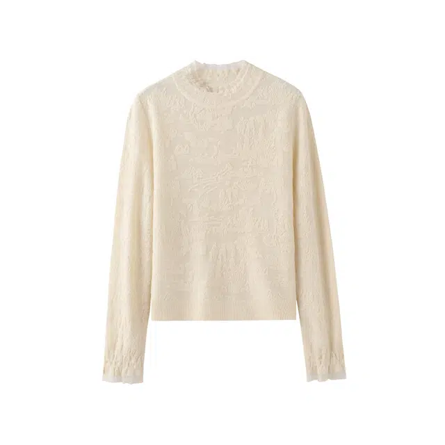 花栗鼠小姐 莉莉奶露 精至蕾丝半高领打底女秋冬叠穿内搭长袖针织衫 女款 提花米