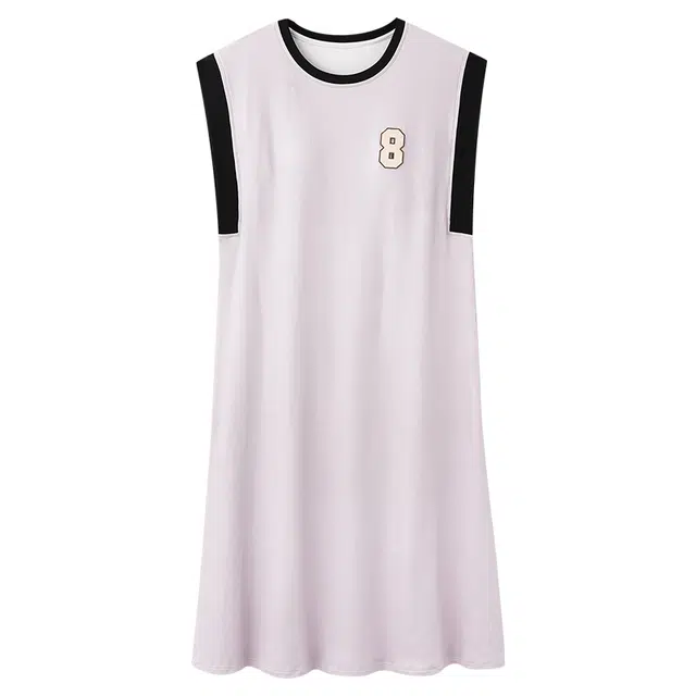 莫代尔 百搭柔软亲肤圆领舒适带胸垫防凸点可居家可外穿无袖睡裙 女款 浅紫色