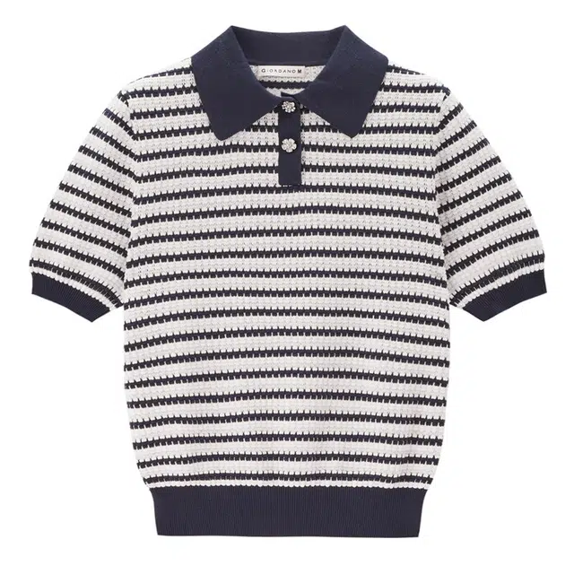 佐丹奴 舒适简约气质休闲针织衫 女款 宝蓝金银丝间白条纹