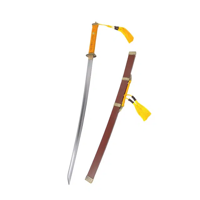 天字号 燕返清刀 龙泉百炼花纹钢反刃刀剑黄铜装酸枝木鞘未开刃 成品模型