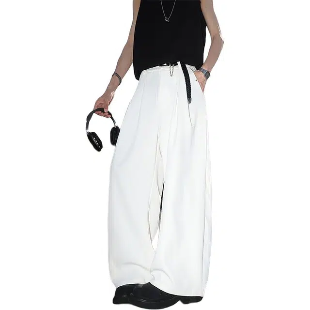 颂希尔 美式宽松褶皱弯刀垂坠感痞帅潮牌休闲裤 男女同款