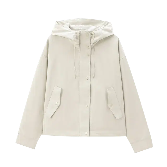 北极绒 舒适街头时尚休闲连帽夹克外套 女款 米色