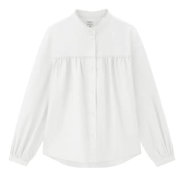 佐丹奴 磨毛纯色花边立领休闲时尚长袖衬衫 女款