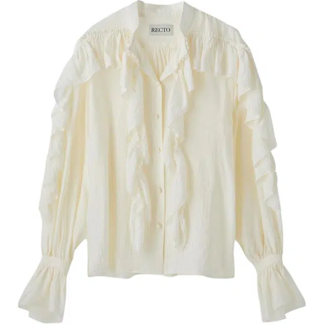 RECTO FW24 OSCARL FLUID SHIRRING BLOUSE CREAM