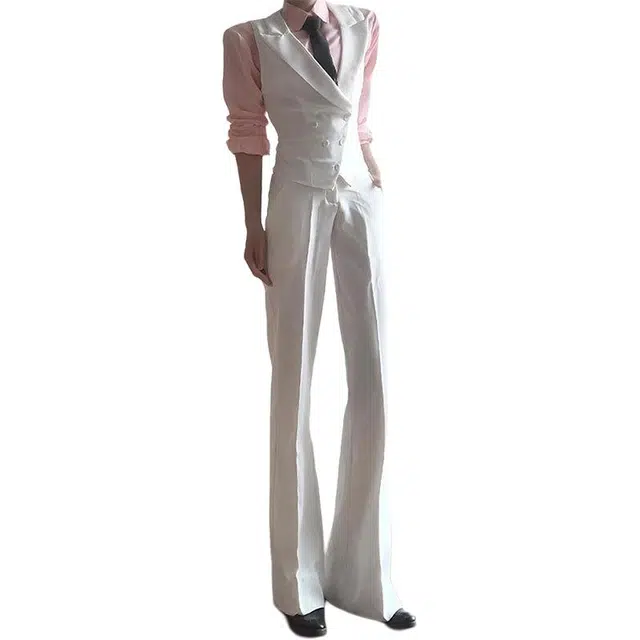 单爵 微喇高腰高街修身休闲裤 男女同款 栀子白