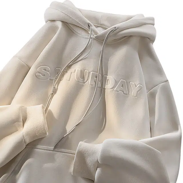 丝柏舍 休闲字母图案加绒连帽上衣宽松长袖学院风保暖卫衣 女款 米色