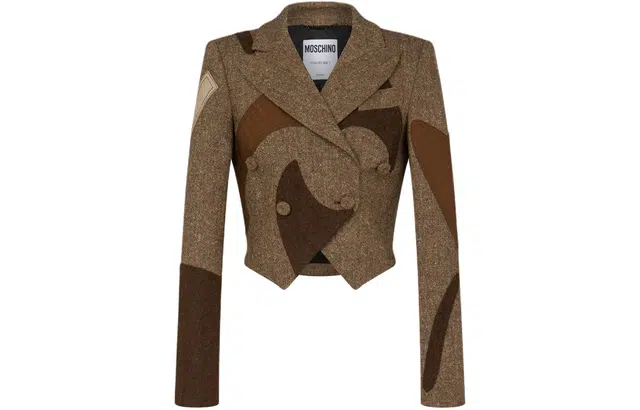 MOSCHINO Patchwork Cropped Wool Blend Jacket
