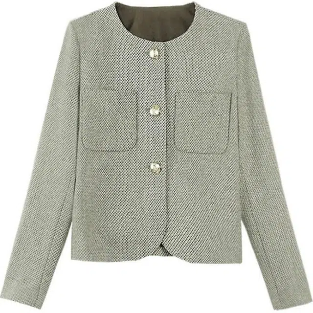 玉儿恋 短款纯色圆领单排扣直筒夹克外套 女款 绿色