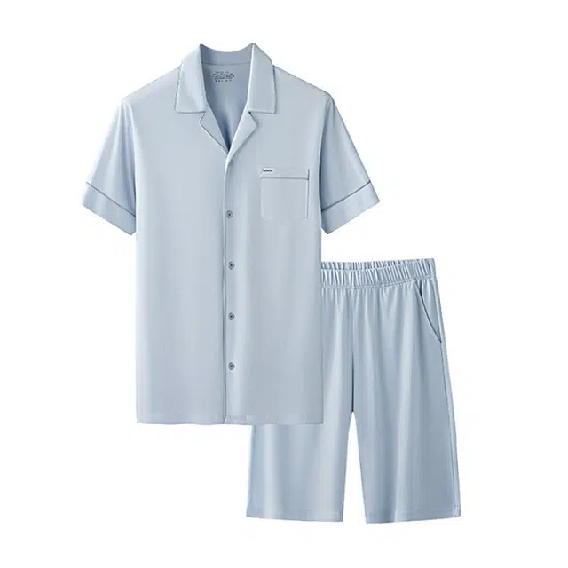 对你的私语 翻领舒适可外出短袖五分裤睡衣套装 男款