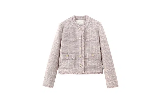 花栗鼠小姐 嘉柏丽小香 法式纯色直筒单排扣圆领减龄小香风夹克外套 女款