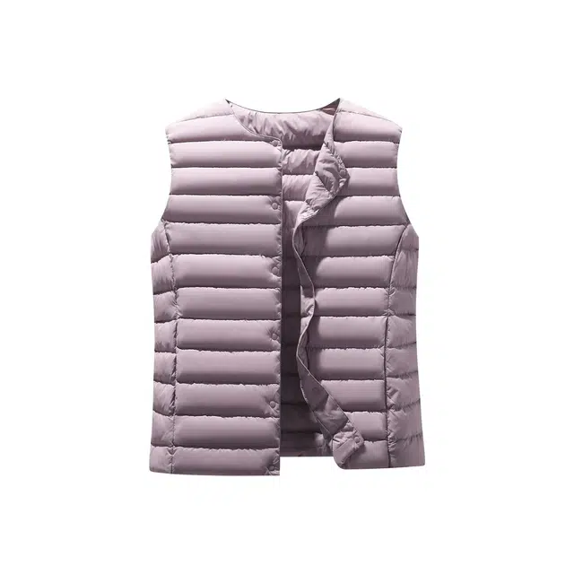 鸭鸭 纯色单排扣圆领无袖内搭外穿百搭日系极简风羽绒马甲 女款