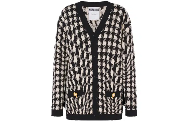 MOSCHINO Morphed Pied De Poule Stretch Viscose Cardigan V