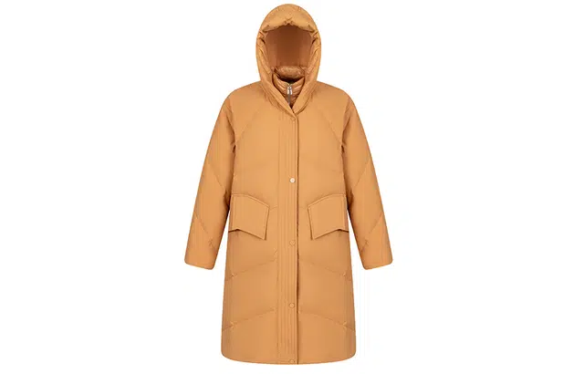 艾莱依 连帽纯色双门襟中长款长袖羽绒服 女款