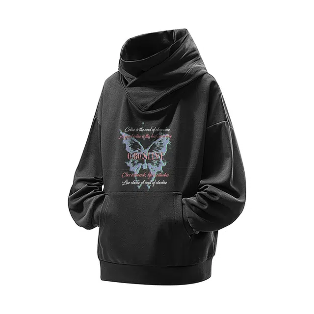 草本初色 蝴蝶印花大码连帽无性别主义长袖卫衣 男女同款